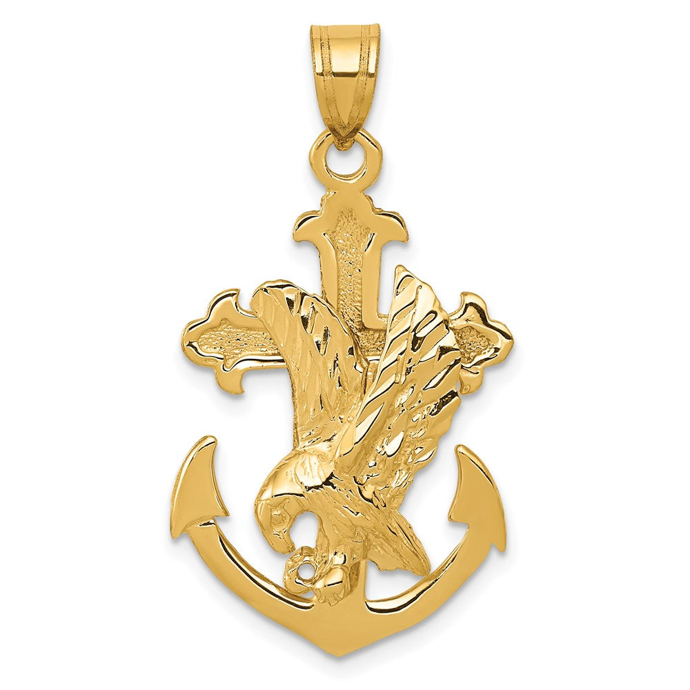 Million Charms 14K Yellow Gold Themed Mariners Relgious Cross With Eagle Pendant