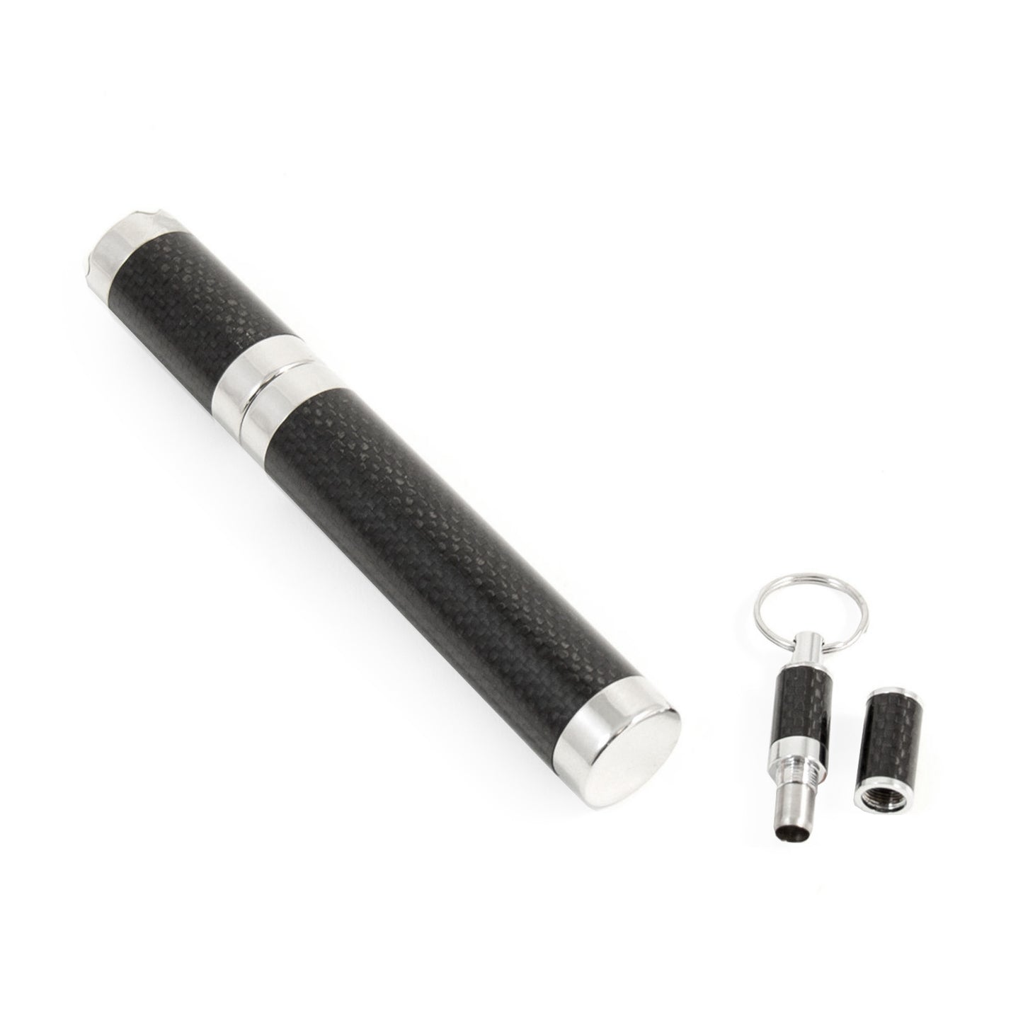 Occasion Gallery Black/Silver Color  Carbon Fiber Finished with Chrome Accent 52 ga. Cigar Tube and Punch Cutter Gift Set.  L x .52 ga W x 7 H in.