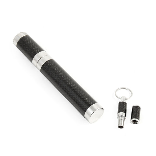 Occasion Gallery Black/Silver Color  Carbon Fiber Finished with Chrome Accent 52 ga. Cigar Tube and Punch Cutter Gift Set.  L x .52 ga W x 7 H in.