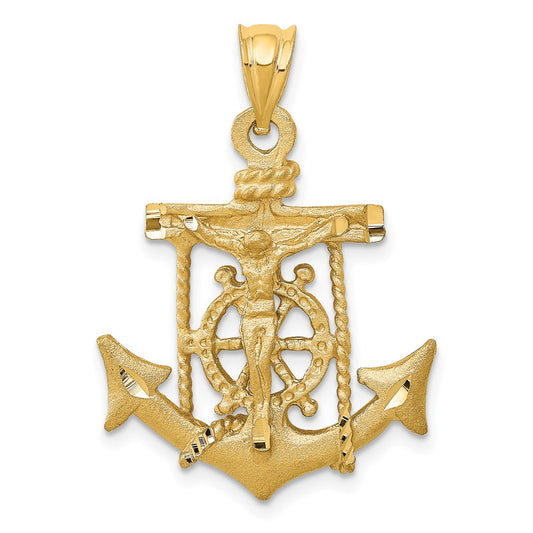 Million Charms 14K Yellow Gold Themed Mariners Relgious Cross Pendant