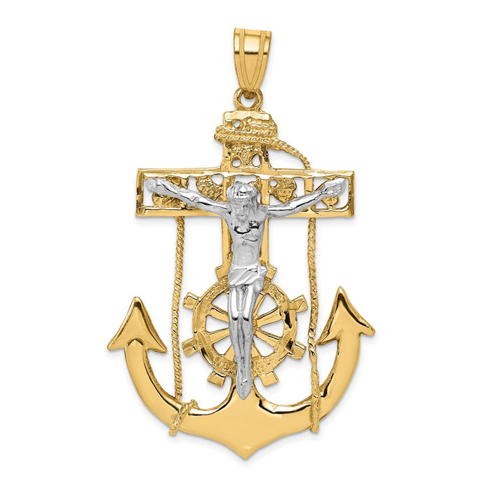 Million Charms 14K Two-Tone Mariner'S Relgious Crucifix Pendant