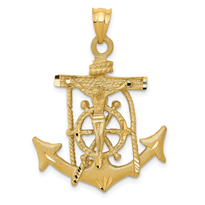 Million Charms 14K Yellow Gold Themed Mariners Relgious Cross Pendant