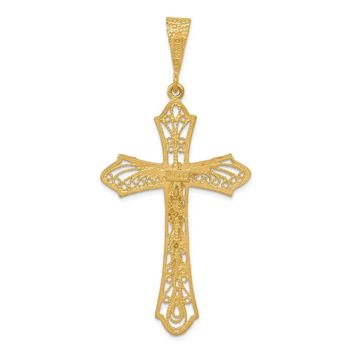 Million Charms 14K Yellow Gold Themed Satin & Diamond-Cut Relgious Crucifix Pendant