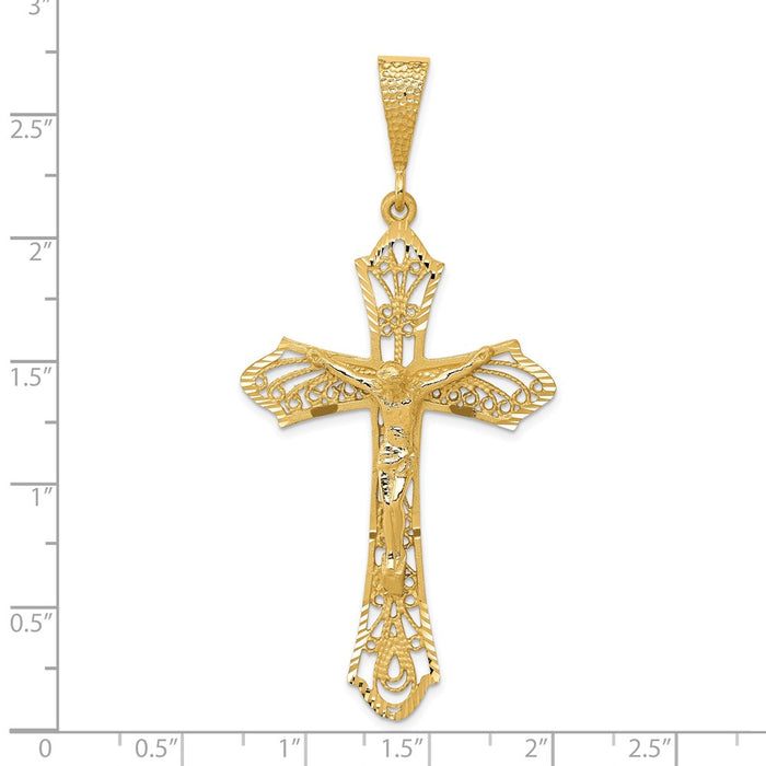 Million Charms 14K Yellow Gold Themed Satin & Diamond-Cut Relgious Crucifix Pendant