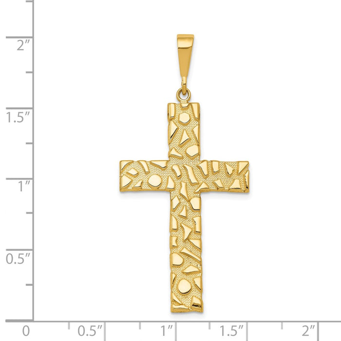 Million Charms 14K Yellow Gold Themed Nugget Style Relgious Cross Pendant