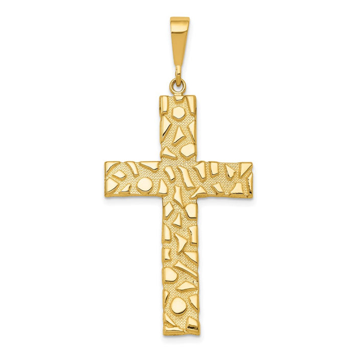 Million Charms 14K Yellow Gold Themed Nugget Style Relgious Cross Pendant