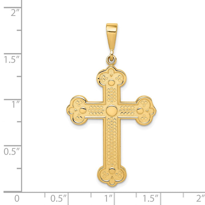 Million Charms 14K Yellow Gold Themed Budded Relgious Cross Pendant