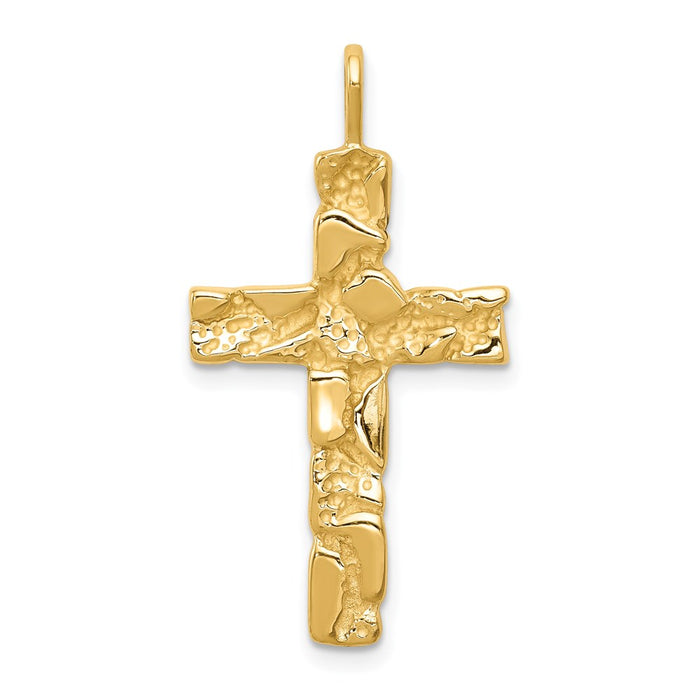 Million Charms 14K Yellow Gold Themed Nugget Relgious Cross Pendant