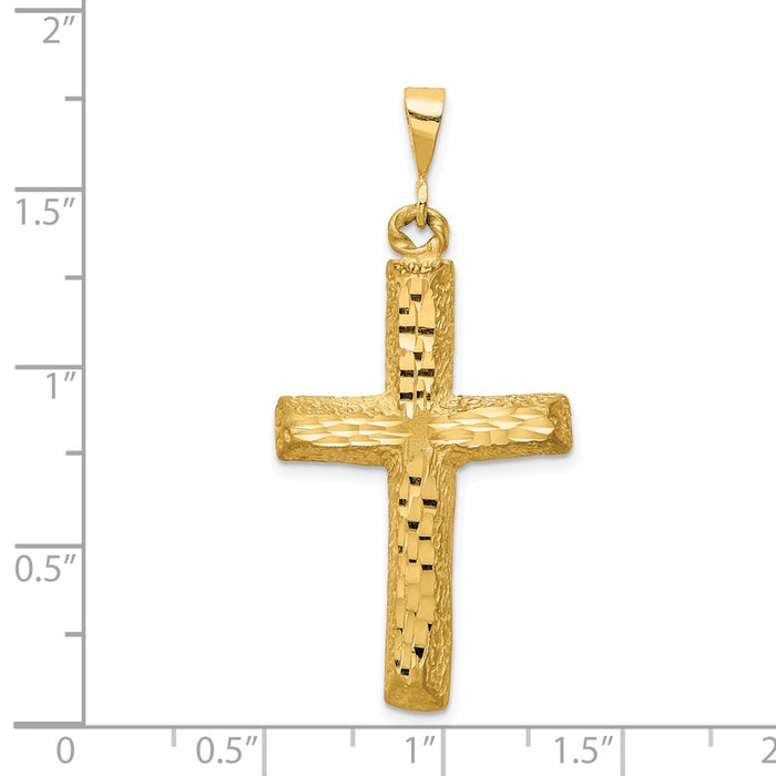 Million Charms 14K Yellow Gold Themed Diamond-Cut Relgious Cross Charm