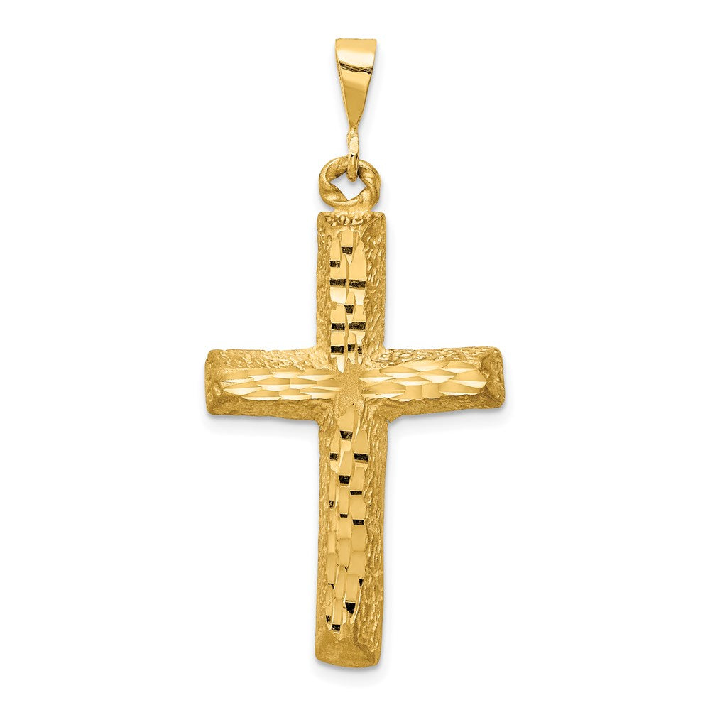 Million Charms 14K Yellow Gold Themed Diamond-Cut Relgious Cross Charm