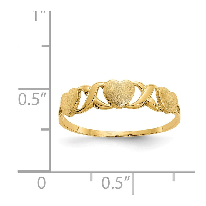 14k Yellow Gold Triple Heart Ring, Size: 7.5