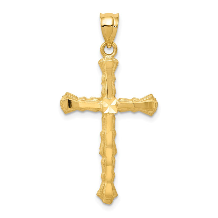 Million Charms 14K Yellow Gold Themed Diamond -Cut Relgious Cross Pendant