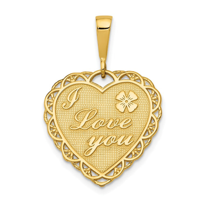 Million Charms 14K Yellow Gold Themed Reversible I Love You Heart Pendant