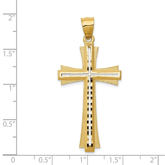 Million Charms 14K Yellow Gold Themed Diamond Cut & Satin Relgious Cross Pendant