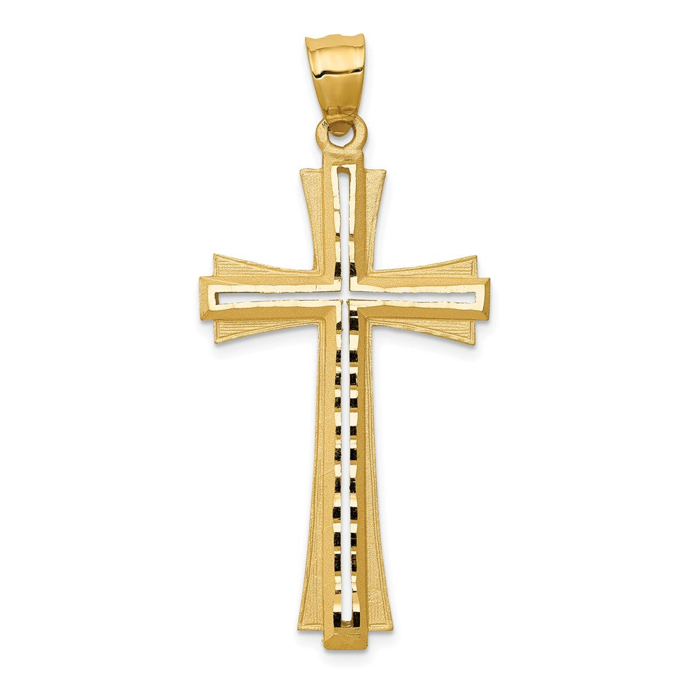 Million Charms 14K Yellow Gold Themed Diamond Cut & Satin Relgious Cross Pendant