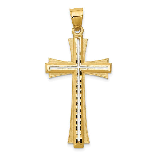 Million Charms 14K Yellow Gold Themed Diamond Cut & Satin Relgious Cross Pendant