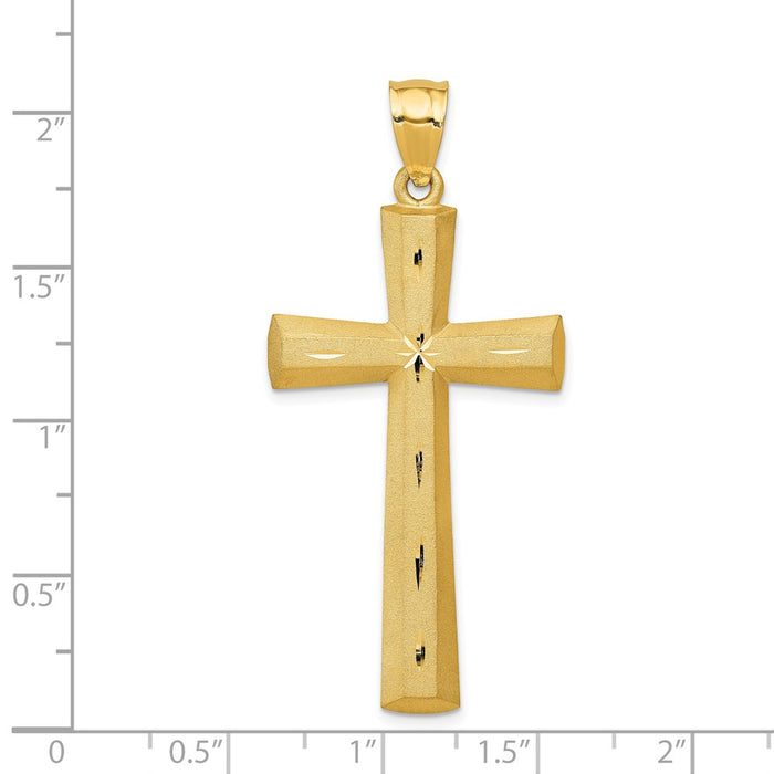 Million Charms 14K Yellow Gold Themed Satin & Diamond -Cut Relgious Cross Pendant