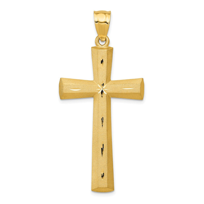 Million Charms 14K Yellow Gold Themed Satin & Diamond -Cut Relgious Cross Pendant