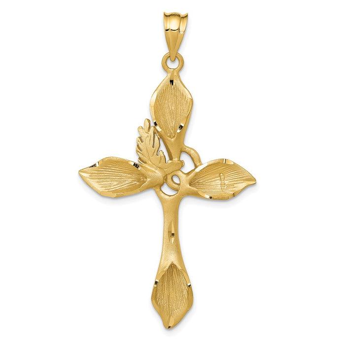 Million Charms 14K Yellow Gold Themed Satin Passion Relgious Cross Pendant