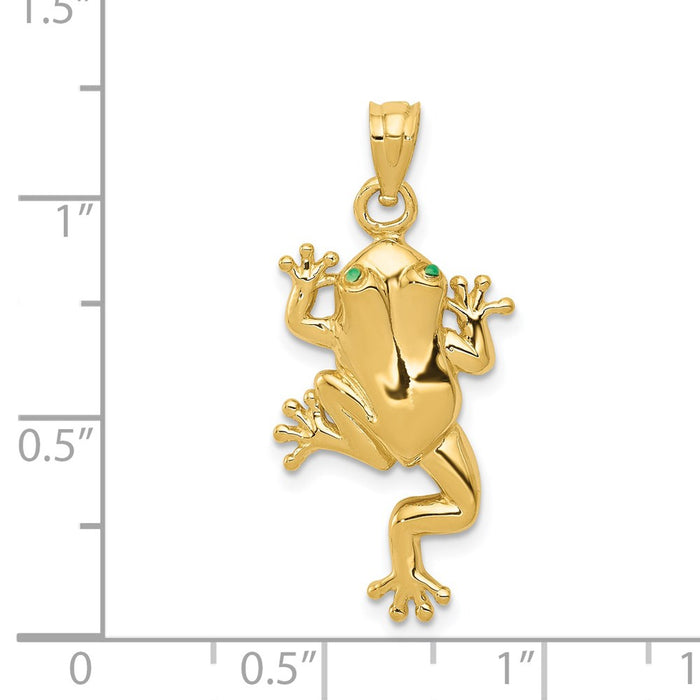 Million Charms 14K Yellow Gold Themed Frog With Enameled Eyes Charm