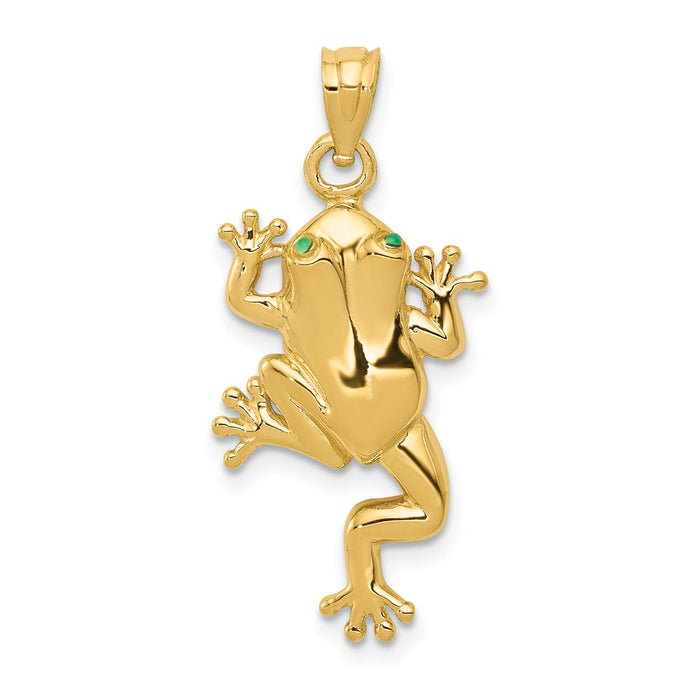 Million Charms 14K Yellow Gold Themed Frog With Enameled Eyes Charm