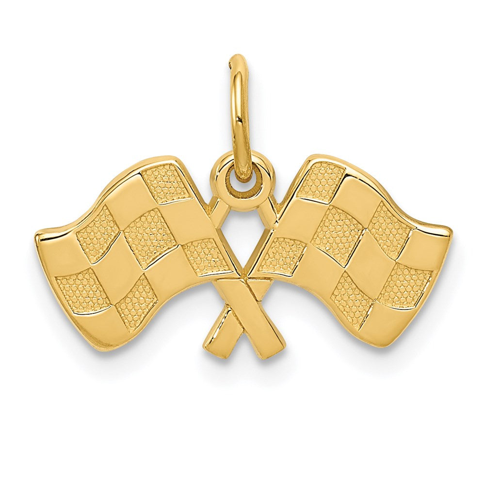 Million Charms 14K Yellow Gold Themed Racing Flags Charm