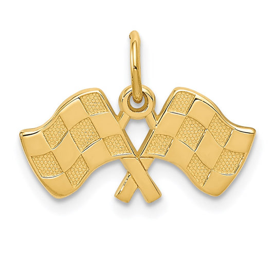Million Charms 14K Yellow Gold Themed Racing Flags Charm