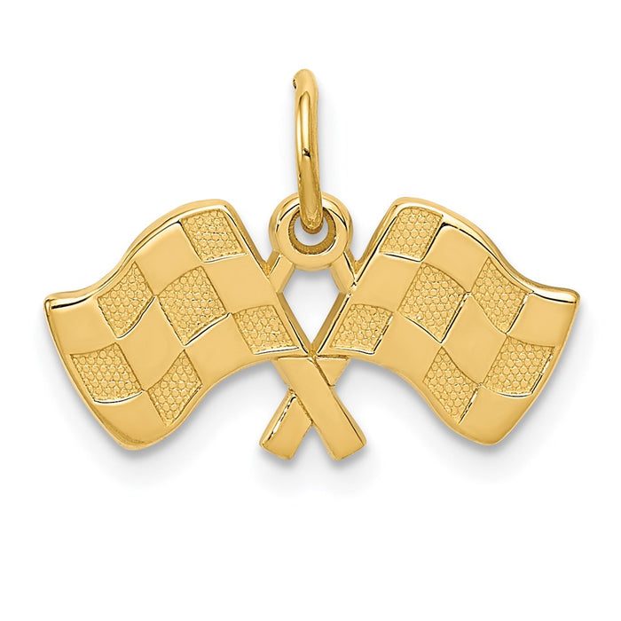 Million Charms 14K Yellow Gold Themed Racing Flags Charm