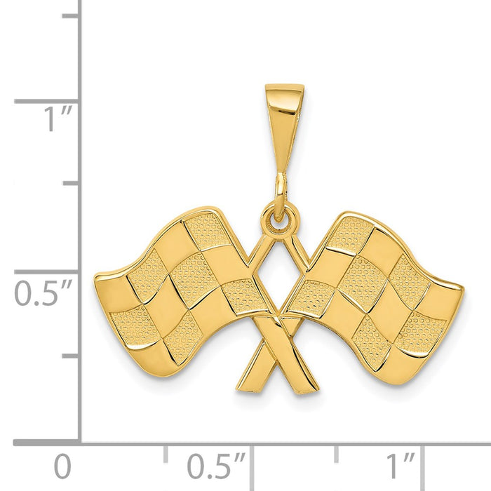 Million Charms 14K Yellow Gold Themed Racing Flags Pendant