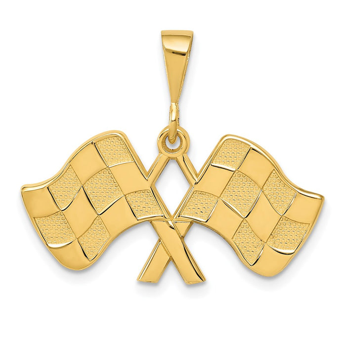 Million Charms 14K Yellow Gold Themed Racing Flags Pendant