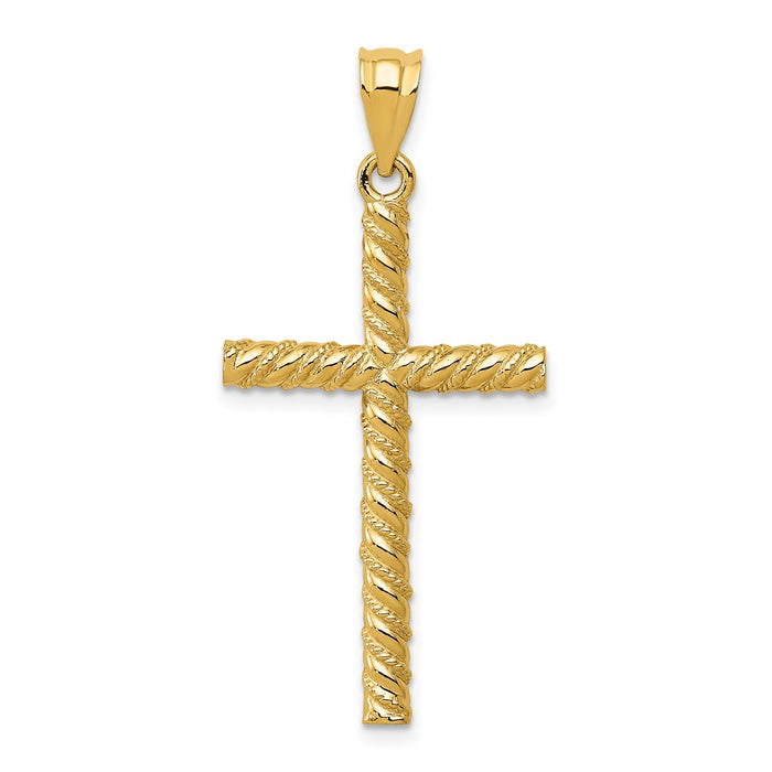 Million Charms 14K Yellow Gold Themed Satin & Diamond -Cut Relgious Cross Pendant