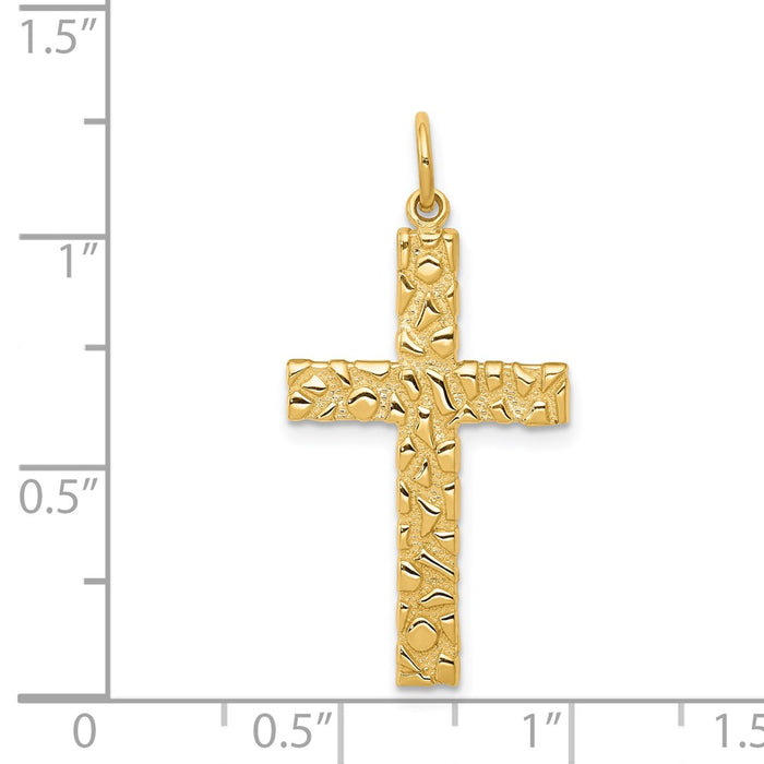 Million Charms 14K Yellow Gold Themed Nugget Style Relgious Cross Pendant