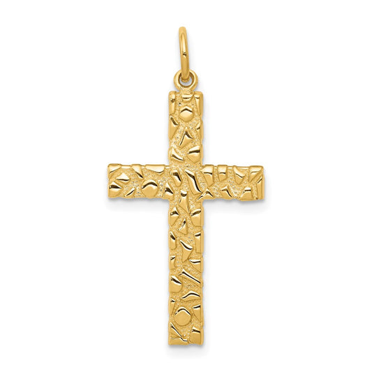Million Charms 14K Yellow Gold Themed Nugget Style Relgious Cross Pendant