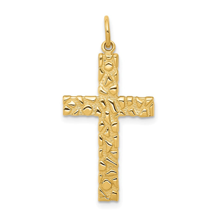 Million Charms 14K Yellow Gold Themed Nugget Style Relgious Cross Pendant