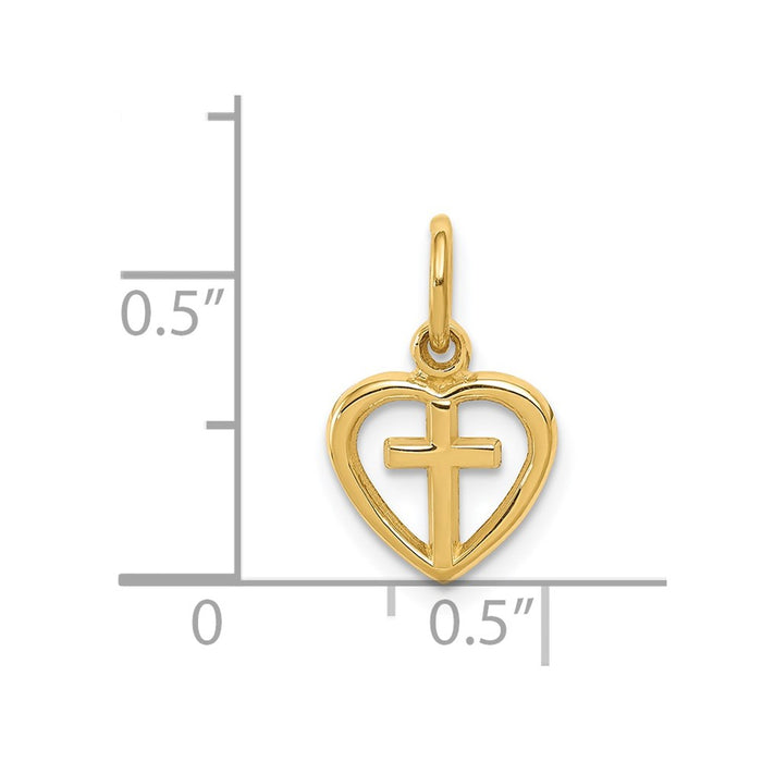 Million Charms 14K Yellow Gold Themed Relgious Cross In Heart Charm