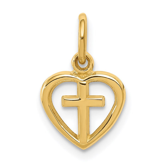 Million Charms 14K Yellow Gold Themed Relgious Cross In Heart Charm