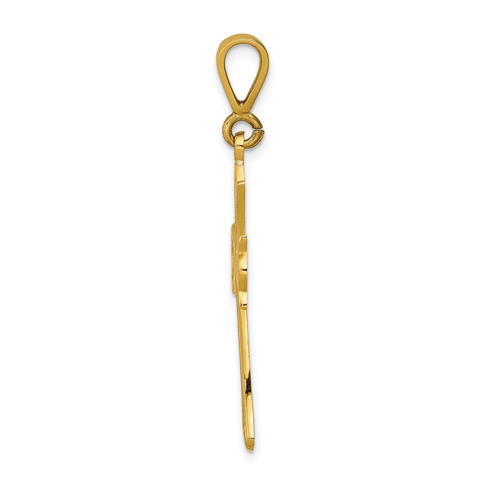 Million Charms 14K Yellow Gold Themed Fleur De Lis Relgious Cross Pendant