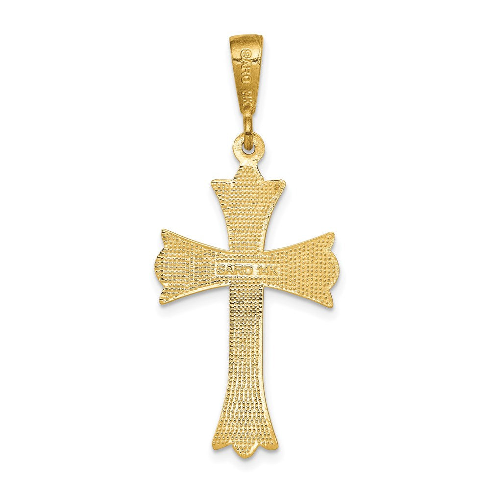 Million Charms 14K Yellow Gold Themed Fleur De Lis Relgious Cross Pendant