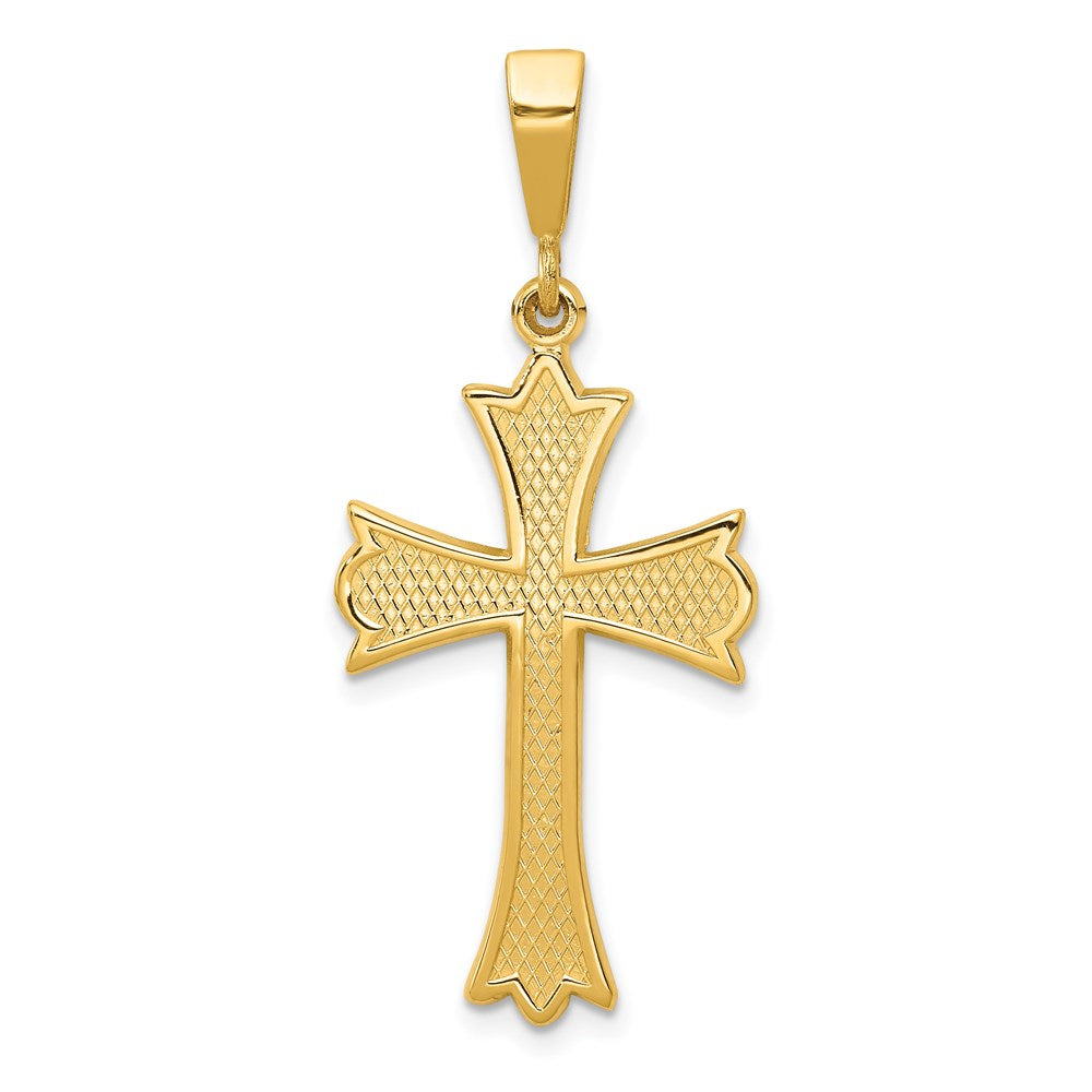 Million Charms 14K Yellow Gold Themed Fleur De Lis Relgious Cross Pendant