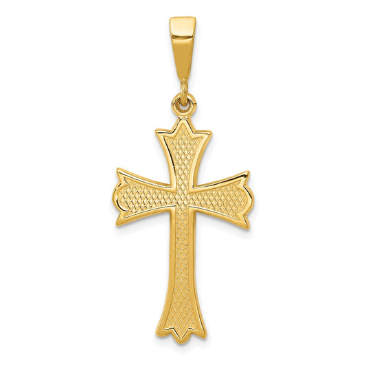 Million Charms 14K Yellow Gold Themed Fleur De Lis Relgious Cross Pendant