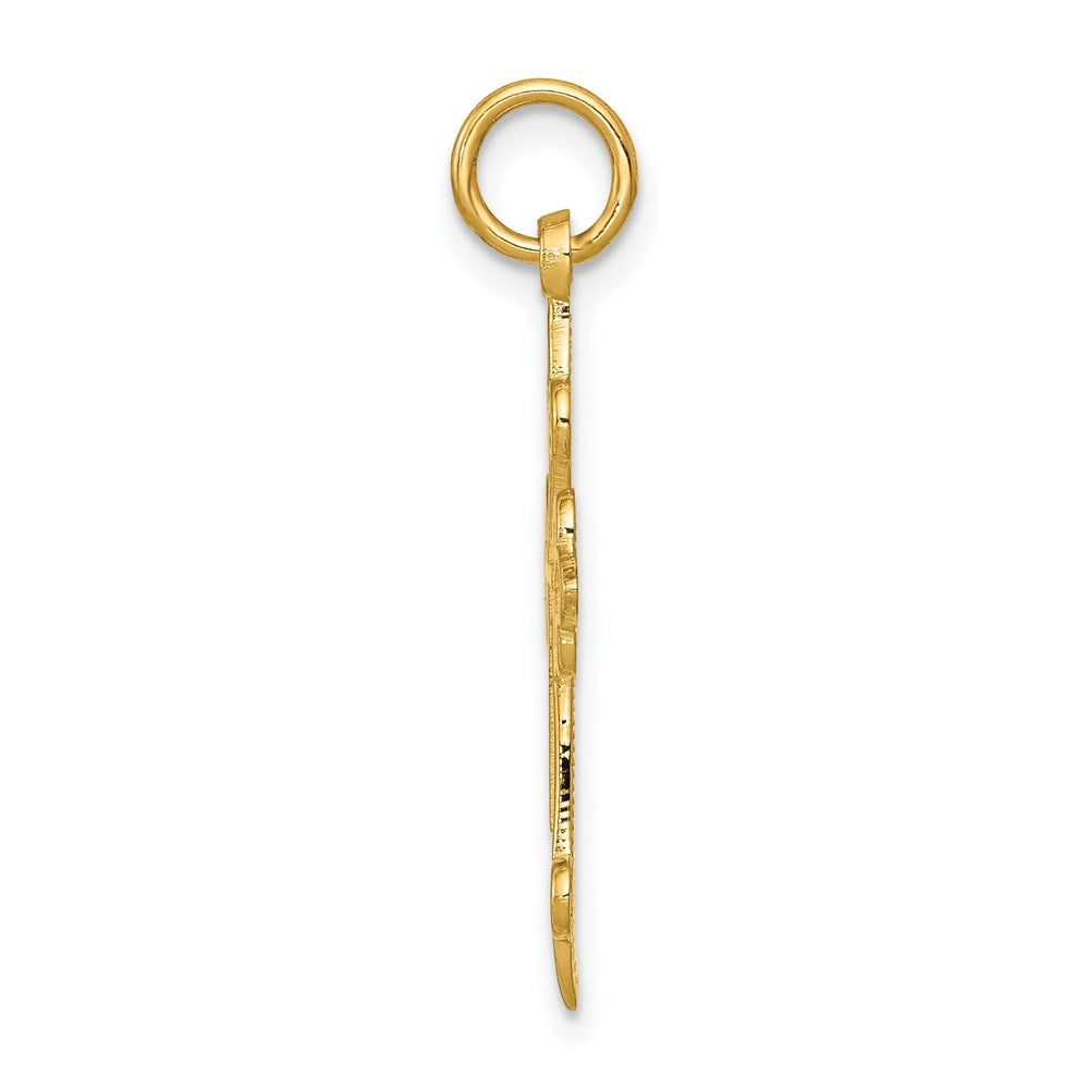 Million Charms 14K Yellow Gold Themed Fleur De Lis Relgious Cross Pendant