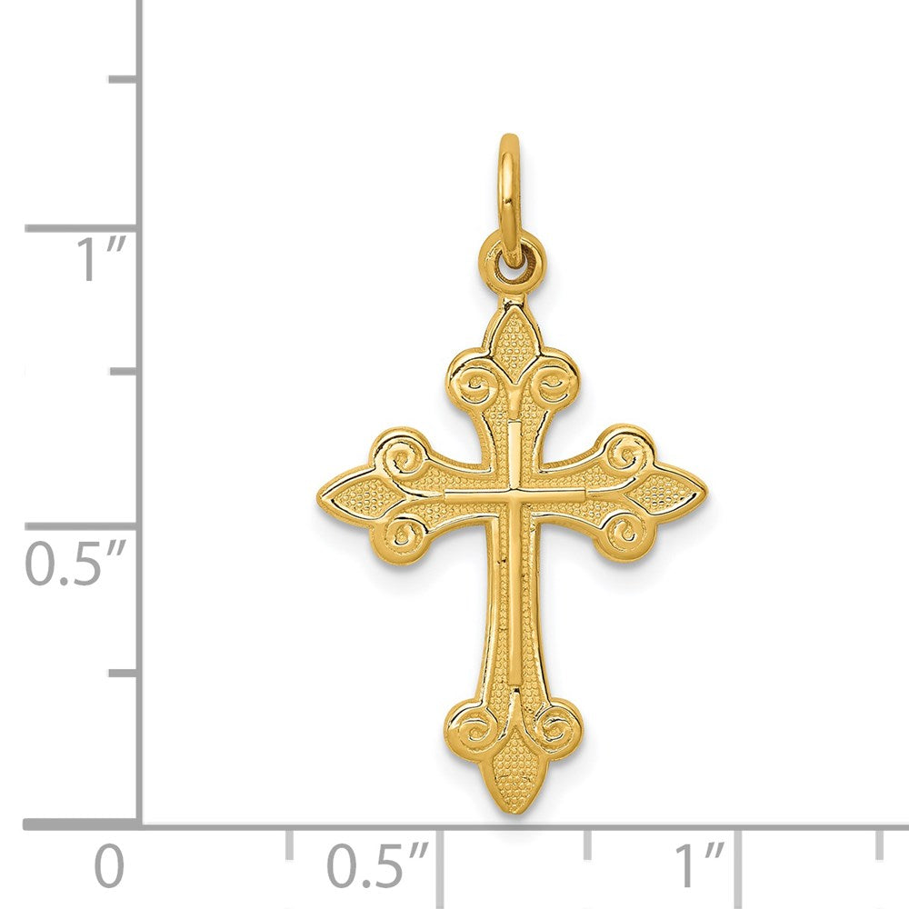 Million Charms 14K Yellow Gold Themed Fleur De Lis Relgious Cross Pendant