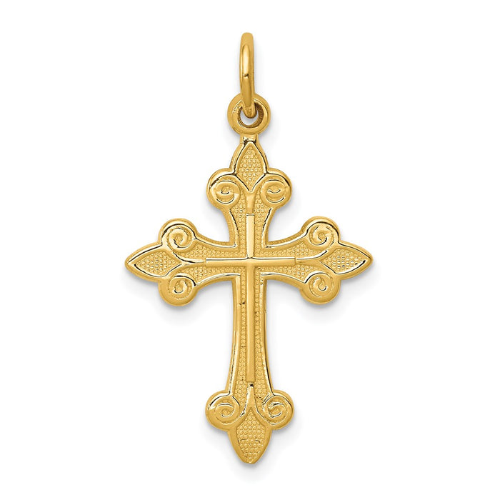 Million Charms 14K Yellow Gold Themed Fleur De Lis Relgious Cross Pendant