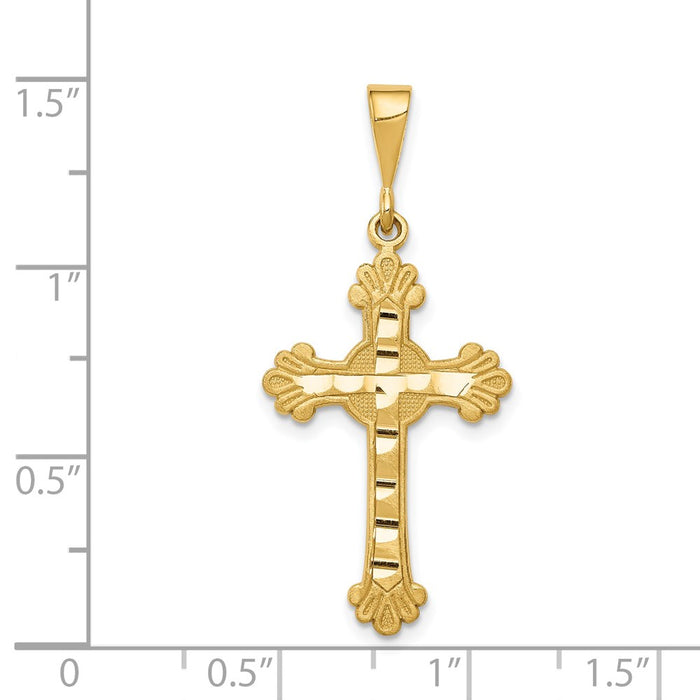 Million Charms 14K Yellow Gold Themed Budded Relgious Cross Pendant