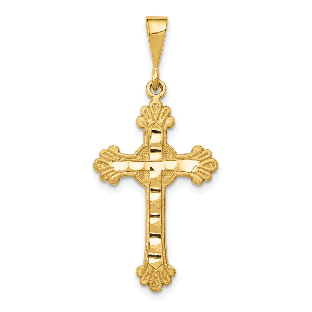 Million Charms 14K Yellow Gold Themed Budded Relgious Cross Pendant