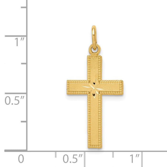 Million Charms 14K Yellow Gold Themed Diamond-Cut Relgious Cross Pendant