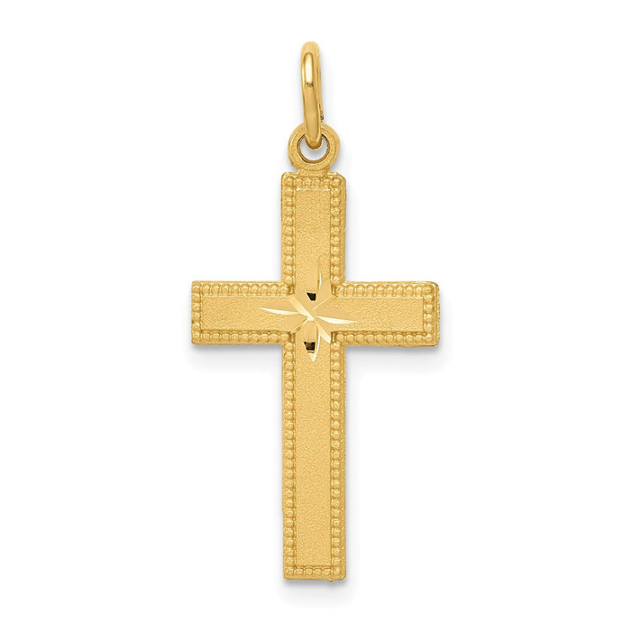 Million Charms 14K Yellow Gold Themed Diamond-Cut Relgious Cross Pendant