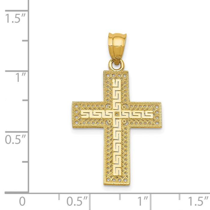 Million Charms 14K Yellow Gold Themed Greek Filigree Relgious Cross Pendant