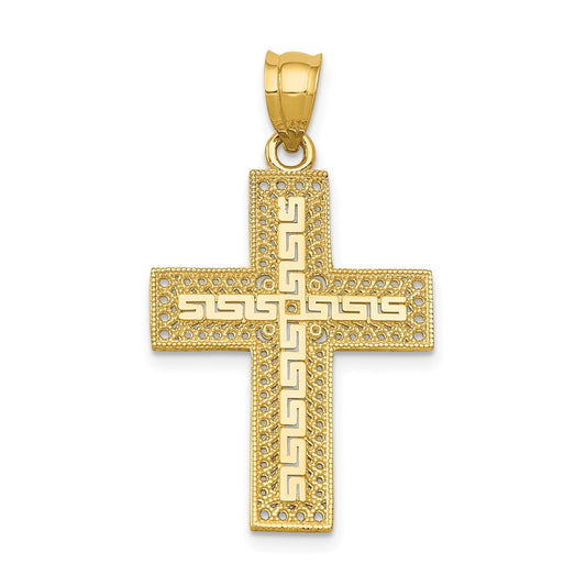 Million Charms 14K Yellow Gold Themed Greek Filigree Relgious Cross Pendant