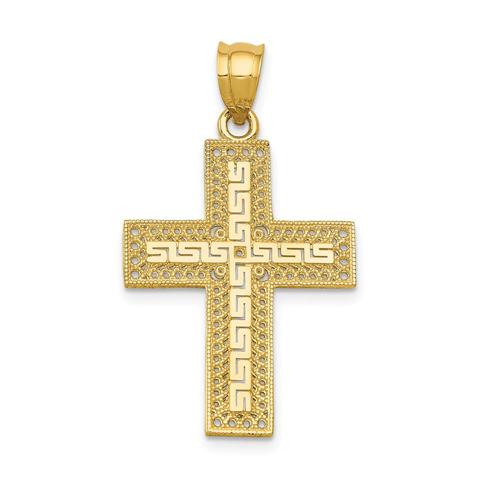 Million Charms 14K Yellow Gold Themed Greek Filigree Relgious Cross Pendant